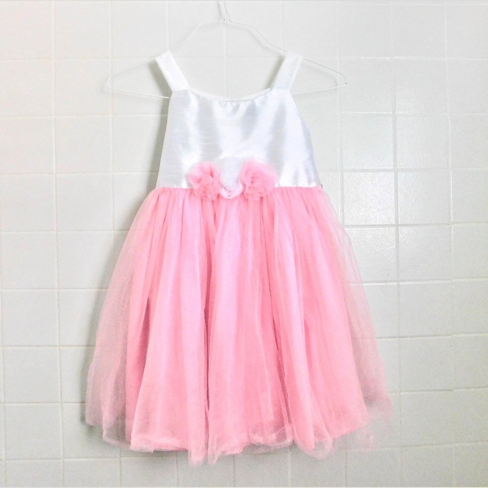 Pink and White Girl's Dress w/Flower Detail